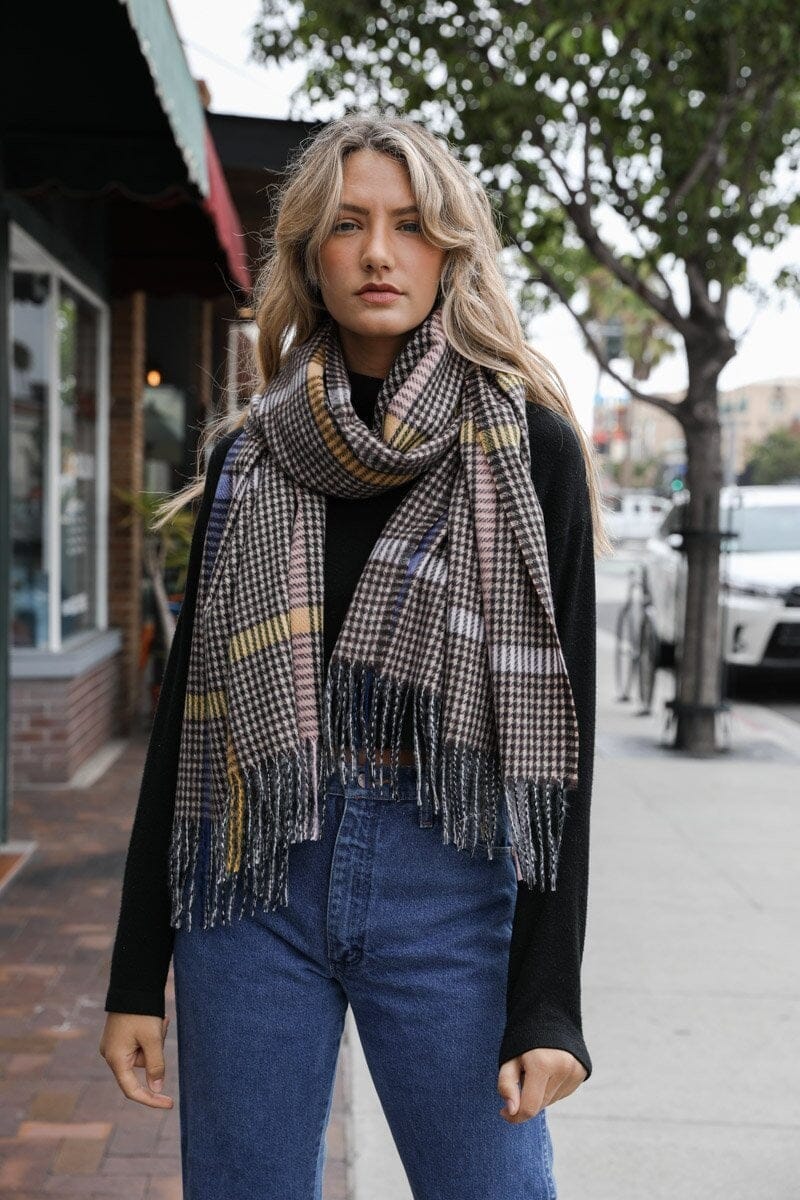 Colorblock Stripe Tassel Scarf Scarves Leto Collection Brown 