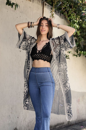 Contrast Mesh Cotton Lace Kimono