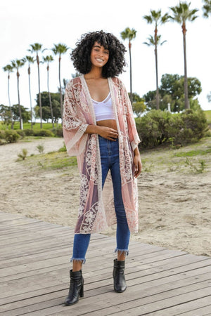 Contrast Mesh Cotton Lace Kimono Kimono Leto Collection Rose 