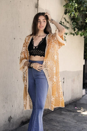 Contrast Mesh Cotton Lace Kimono Kimono Leto Collection Rust 