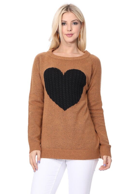 Cozy Heart Jacquard Round Neck Pullover Sweater Mak Black/Red S 