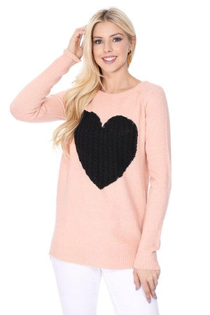 Cozy Heart Jacquard Round Neck Pullover Sweater Mak P.Beige/Black S 