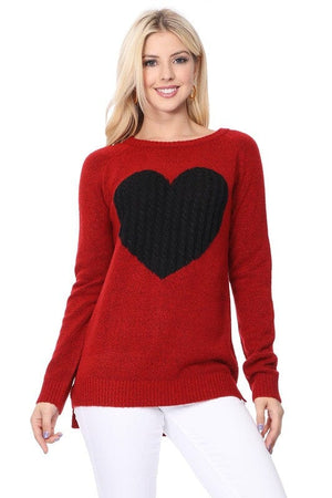 Cozy Heart Jacquard Round Neck Pullover Sweater Mak Red/Black S 