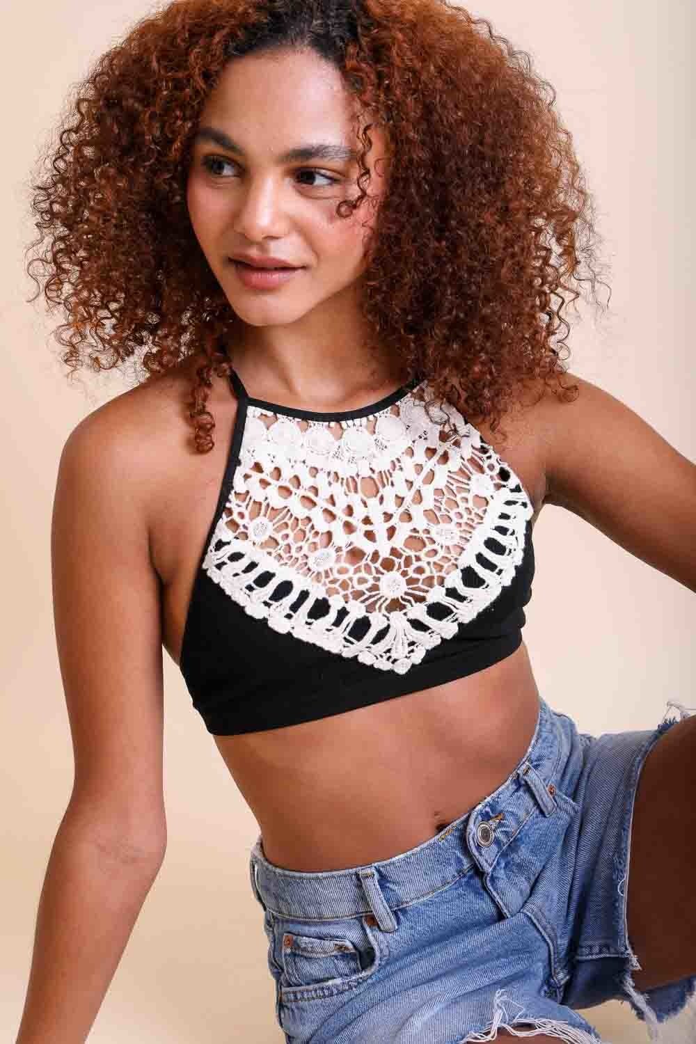 Crochet Lace High Neck Bralette Knitted Belle Boutique