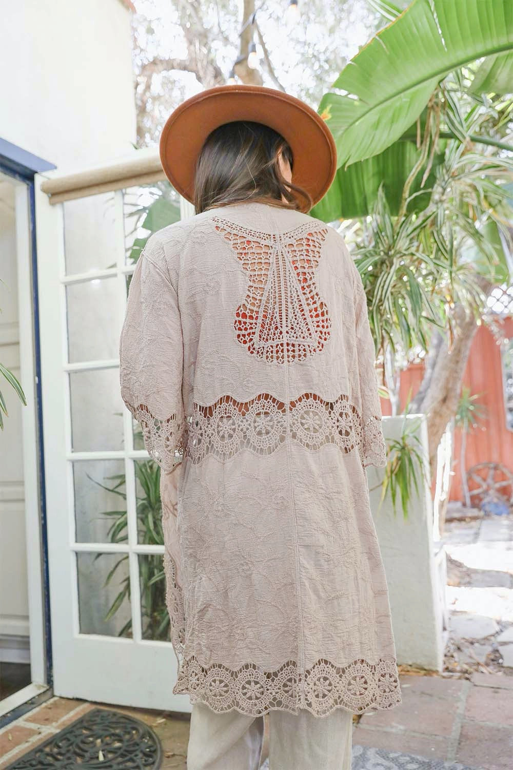 Crochet Open Patch Kimono One Size / Taupe