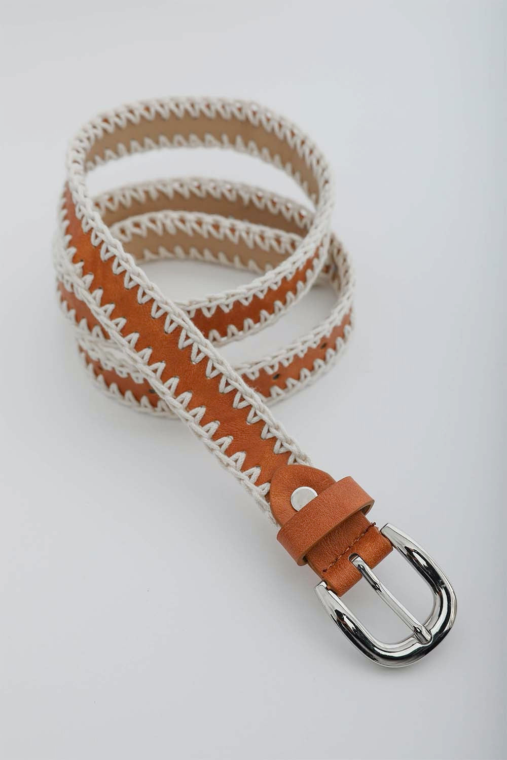 Crochet Vegan Leather Belt Belts Camel