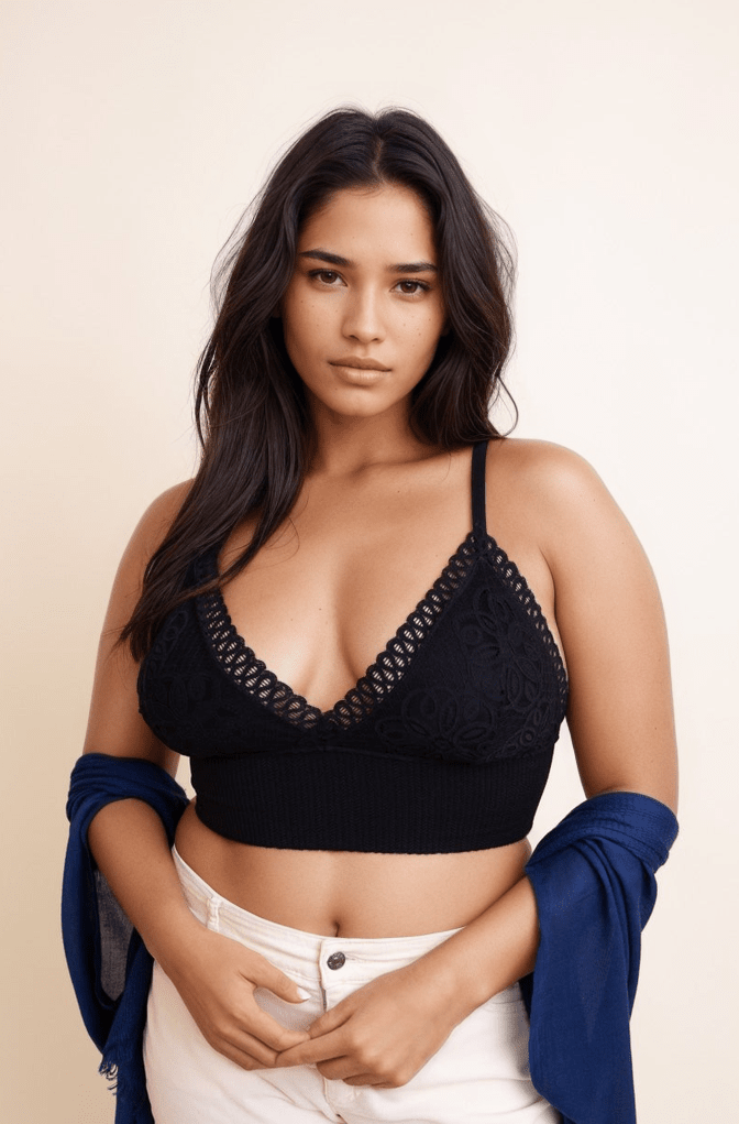 Curvy Waistband Loop Lace Brami Bralette Leto Collection Black 