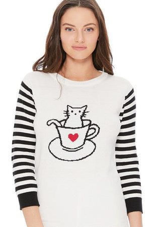 Cute Cat In Cup Jacquard Sweater Top Mak 
