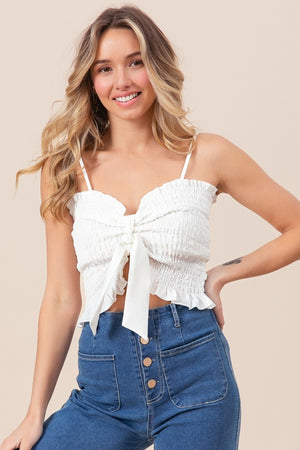 Ruffled Smocked Ribbon Detail Cami - Off White