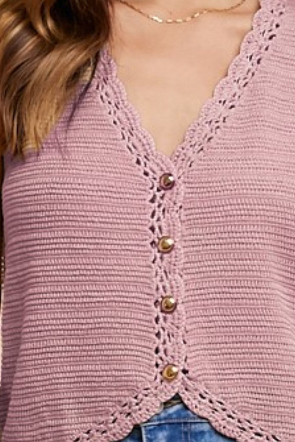 Crochet Trim Button Down Sweater Vest