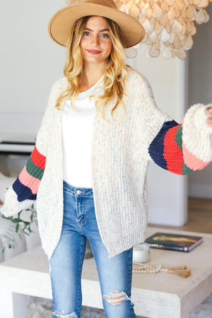 Color Block Open Front Cardigan