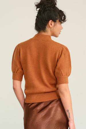 Mock Neck Puff Sleeve Sweater - Chocolate