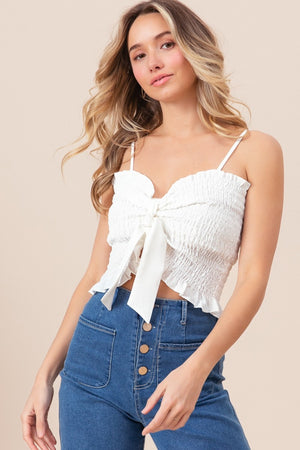 Ruffled Smocked Ribbon Detail Cami - Off White