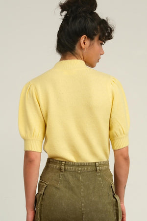 Mock Neck Puff Sleeve Sweater - Yellow