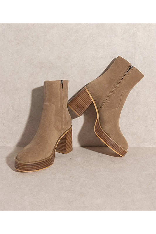 Platform Ankle Booties - Khaki Brown