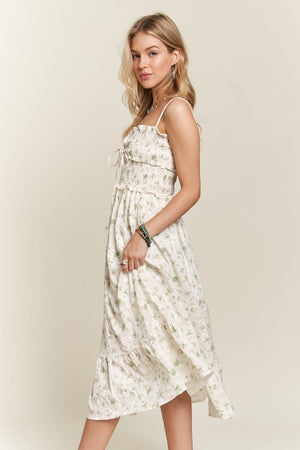 Smocked Floral Sweetheart Neck Cami Dress