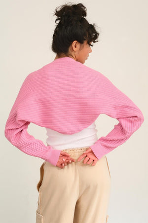 Ribbed Knit Bolero Cardigan - Rose Pink