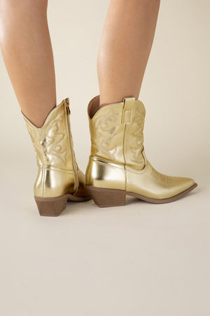 Western Booties - Ivory, Silver, Gold