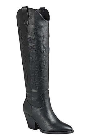 Knee High Western Boots - Black, White