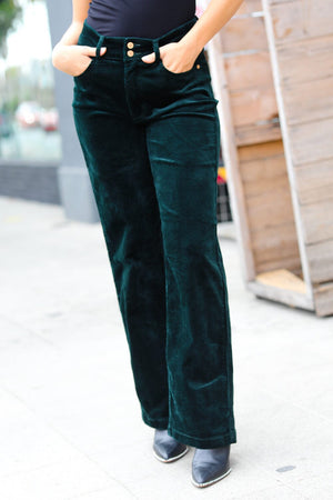 Embrace The Joy Emerald Green Corduroy High Rise Wide Leg Pants Judy Blue 