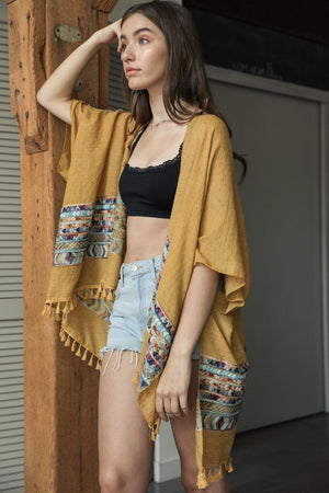 Embroidered Geometric Kimono Kimono Leto Collection Mustard 