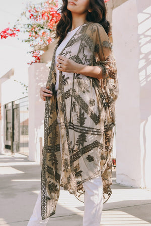 Embroidered Mesh Leaf Kimono Kimono Leto Collection 