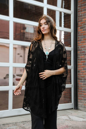 Embroidered Mesh Leaf Kimono Kimono Leto Collection Black 