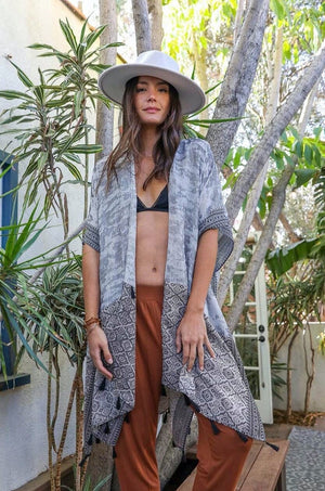 Emerald Coast Tassel Kimono Kimono Leto Collection One Size Gray 