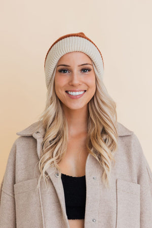 Essential Harmony Two-Tone Knit Beanie Beanies Leto Collection Rust 