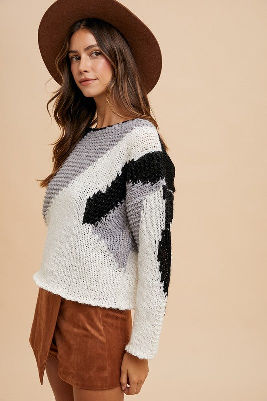 Color Block Drop Shoulder Sweater