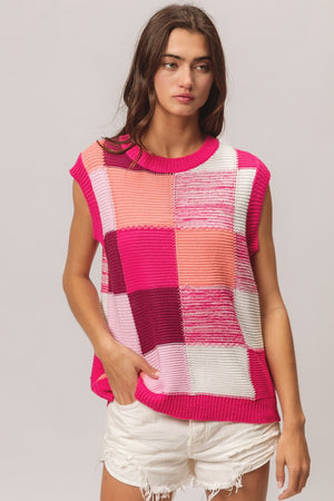 Color Block Sweater Vest - Fuchsia