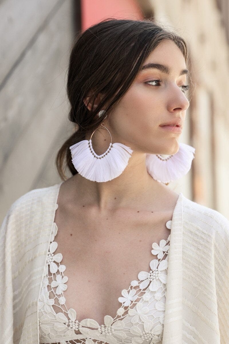 Fan Tassel Earrings Jewelry Leto Collection White 