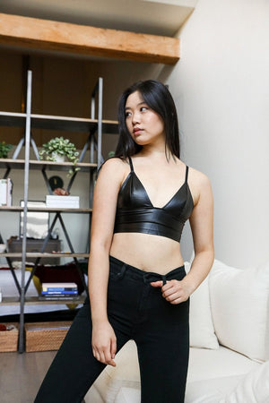 Faux Leather Longline Bralette