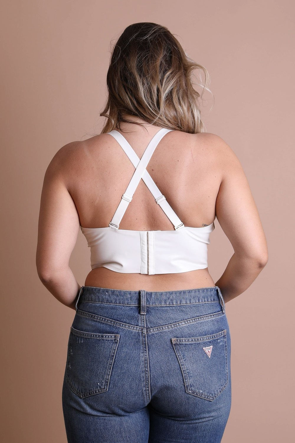 Faux Leather Longline Bralette XL / Ivory