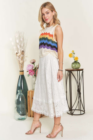 Elastic Waist Lace Midi Skirt