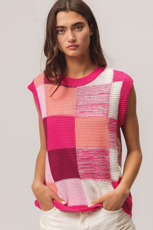 Color Block Sweater Vest - Fuchsia