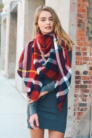 Flannel Frayed Edge Blanket Scarf Scarves Leto Collection 