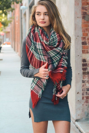 Flannel Frayed Edge Blanket Scarf Scarves Leto Collection 