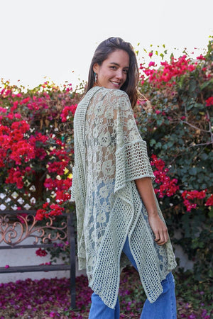 Lightweight sage floral knit cardigan for casual and formal outfits.