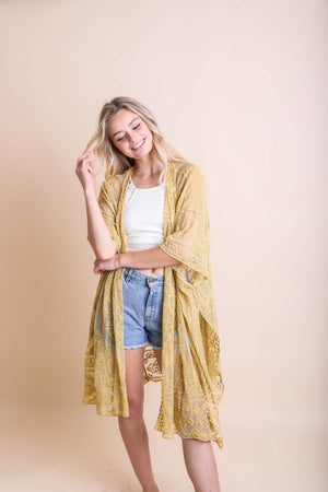 Floral Mandala Mesh Kimono Ponchos Leto Collection Mustard 