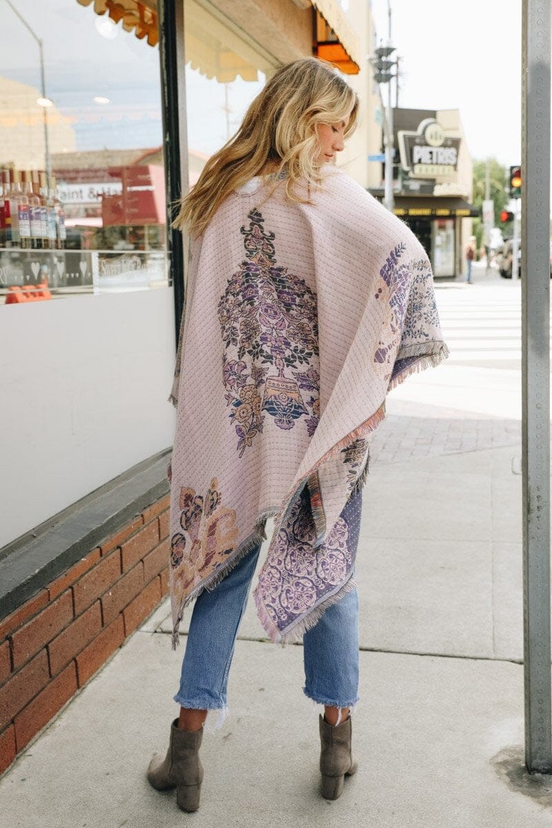 Floral Medallion Paisley Ruana Ponchos Leto Collection Lilac 