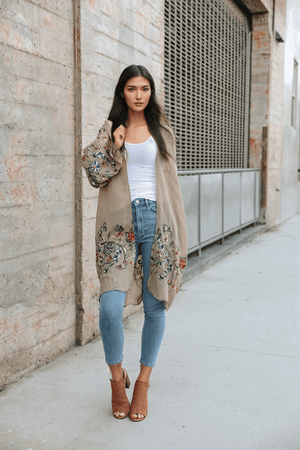 Flower Child Long Kimono Cardigan Kimono Leto Collection Mocha 