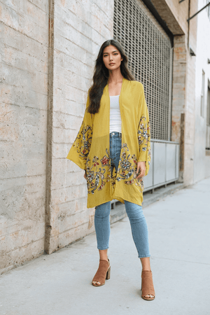 Flower Child Long Kimono Cardigan Kimono Leto Collection Mustard 