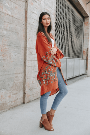 Flower Child Long Kimono Cardigan Kimono Leto Collection Rust 