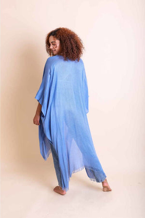 Frayed Trim Kimono Ponchos Leto Collection 