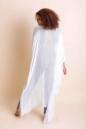 Frayed Trim Kimono Ponchos Leto Collection 