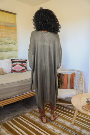 Frayed Trim Kimono Ponchos Leto Collection 