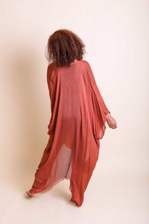 Frayed Trim Kimono Ponchos Leto Collection 