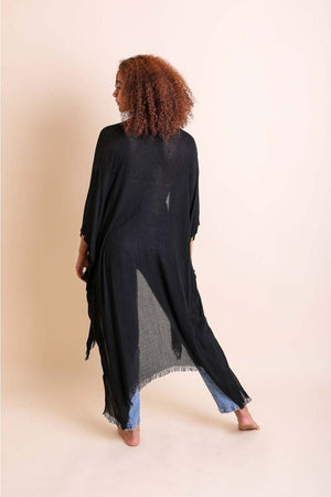 Frayed Trim Kimono Ponchos Leto Collection 