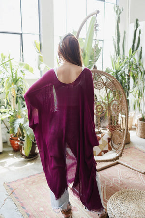 Frayed Trim Kimono Ponchos Leto Collection 